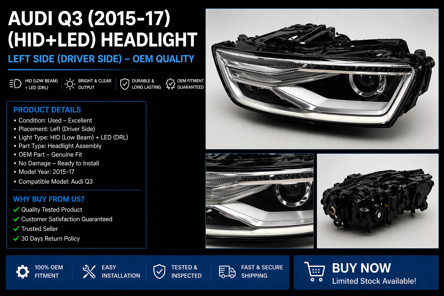 Headlight Assembly For Audi Q3 (2015-17) (HID+LED) - Image 2