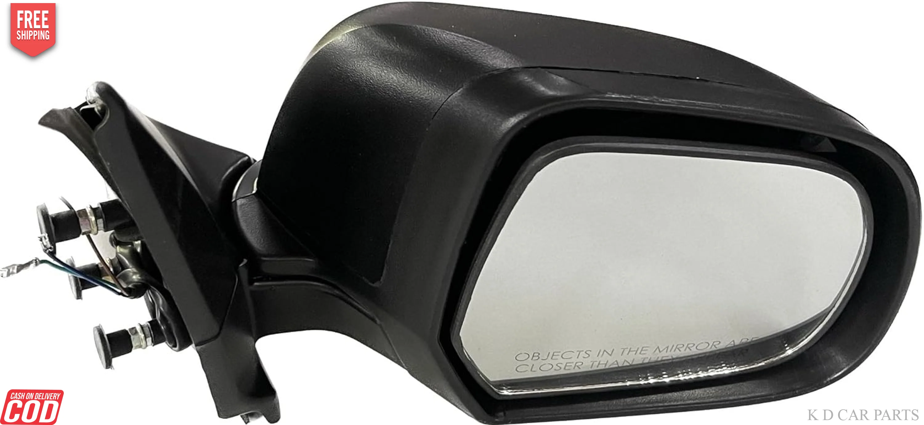 K D Door/Side Mirror for Nissan Sunny/Renault Scala | Motorised | Without indicator (Black) WITH COUPLER