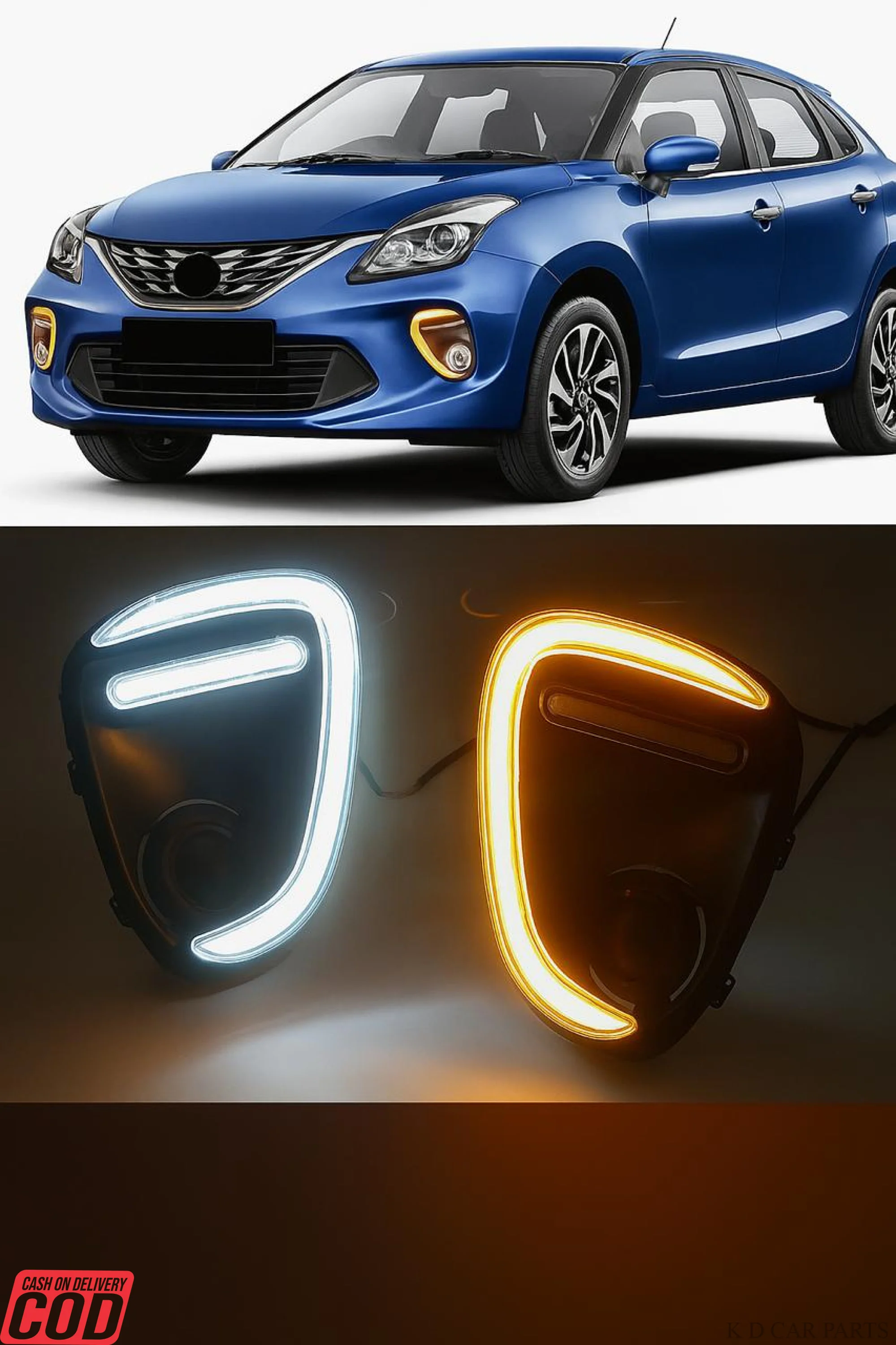 K D DRL LED Fog Lamp Cover with Turn Signal Indicator for Maruti Suzuki Baleno, Dual Color White and Yellow, 2018-2022 Model Compatible - Image 3