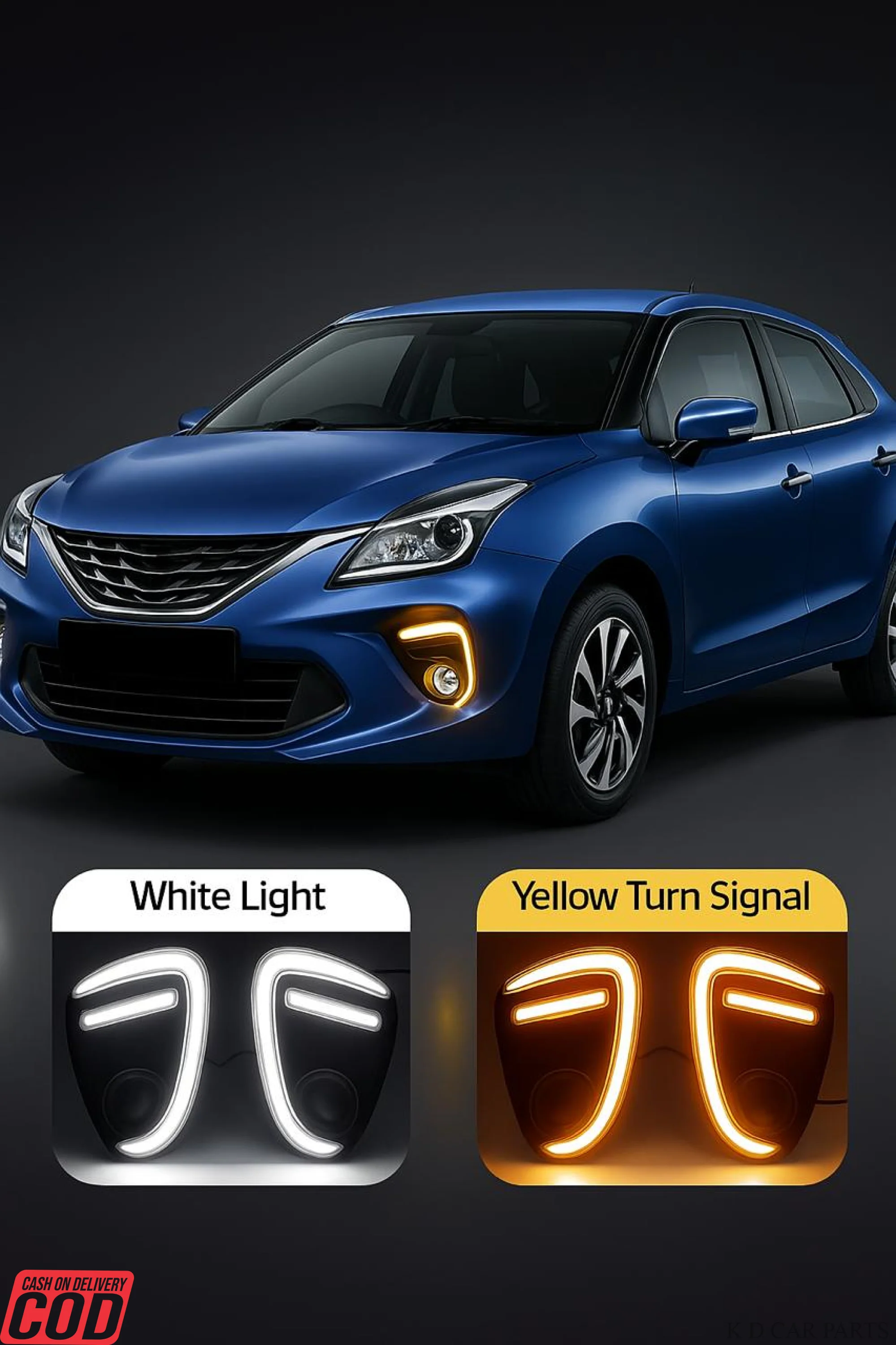 K D DRL LED Fog Lamp Cover with Turn Signal Indicator for Maruti Suzuki Baleno, Dual Color White and Yellow, 2018-2022 Model Compatible - Image 6