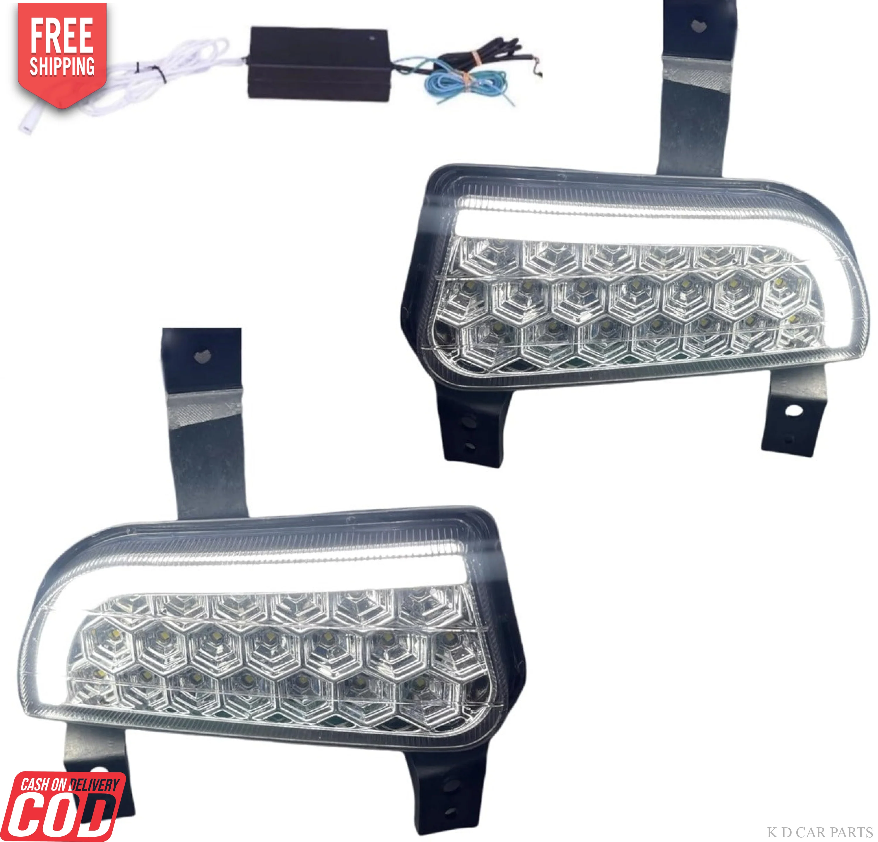 K D DRL LED Fog Lamp Set For Mahindra Scorpio Mhawk/Verito 2008-2017/ Bolero NEO 2021-NOW With Bulb, Wiring, Relay & Switch