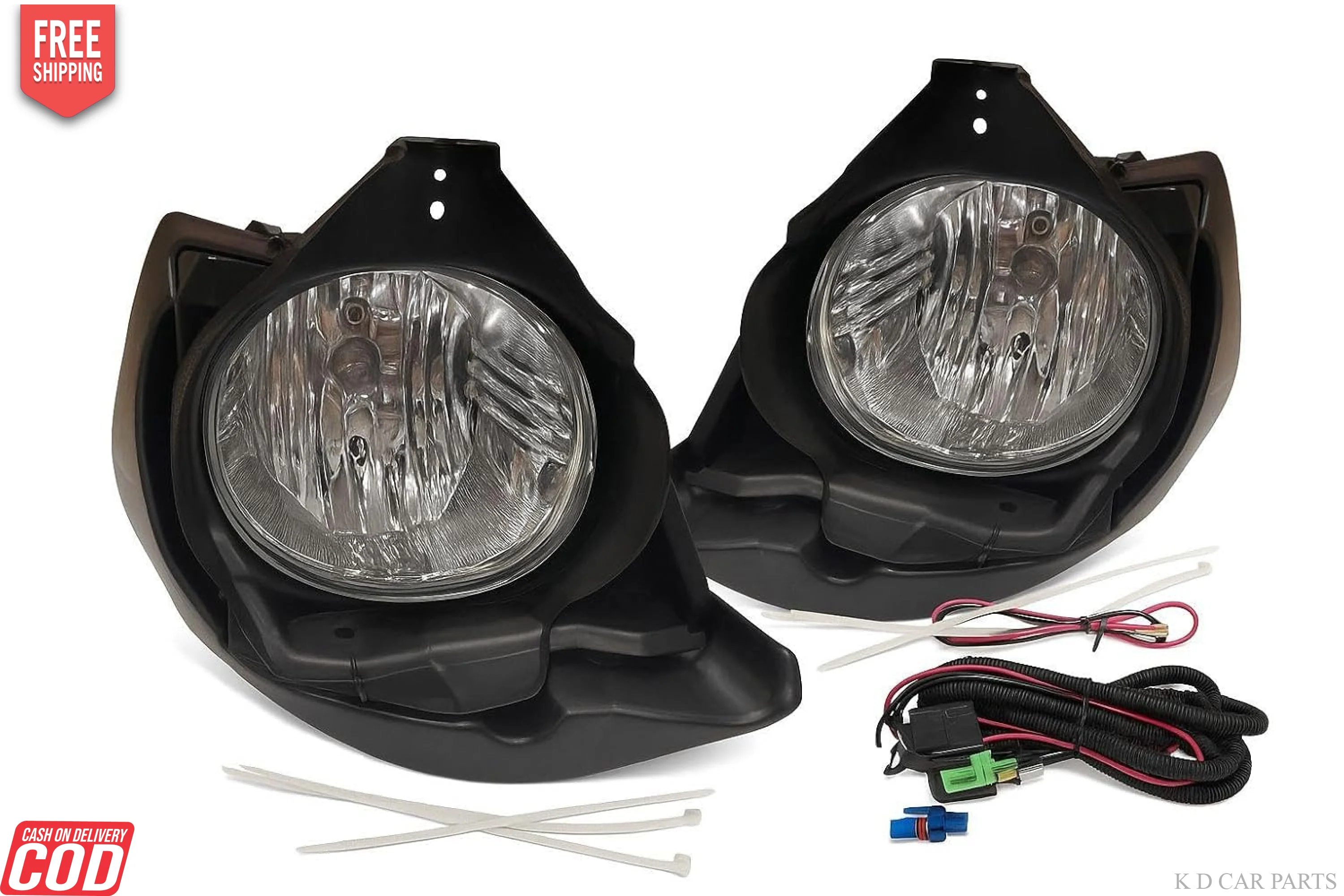 K D Fog Lamp Set for Fortuner 2004-2011 Complete Kit with Covers & Wiring Black