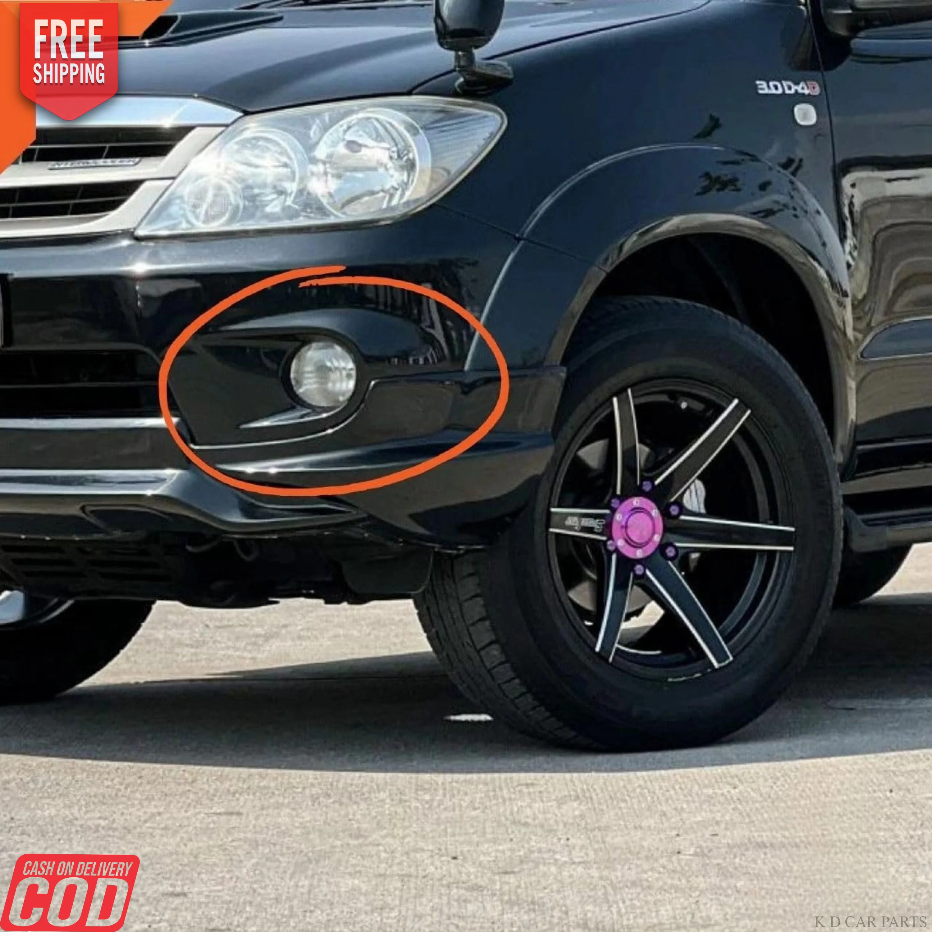 K D Fog Lamp Set for Fortuner 2004-2011 Complete Kit with Covers & Wiring Black - Image 2