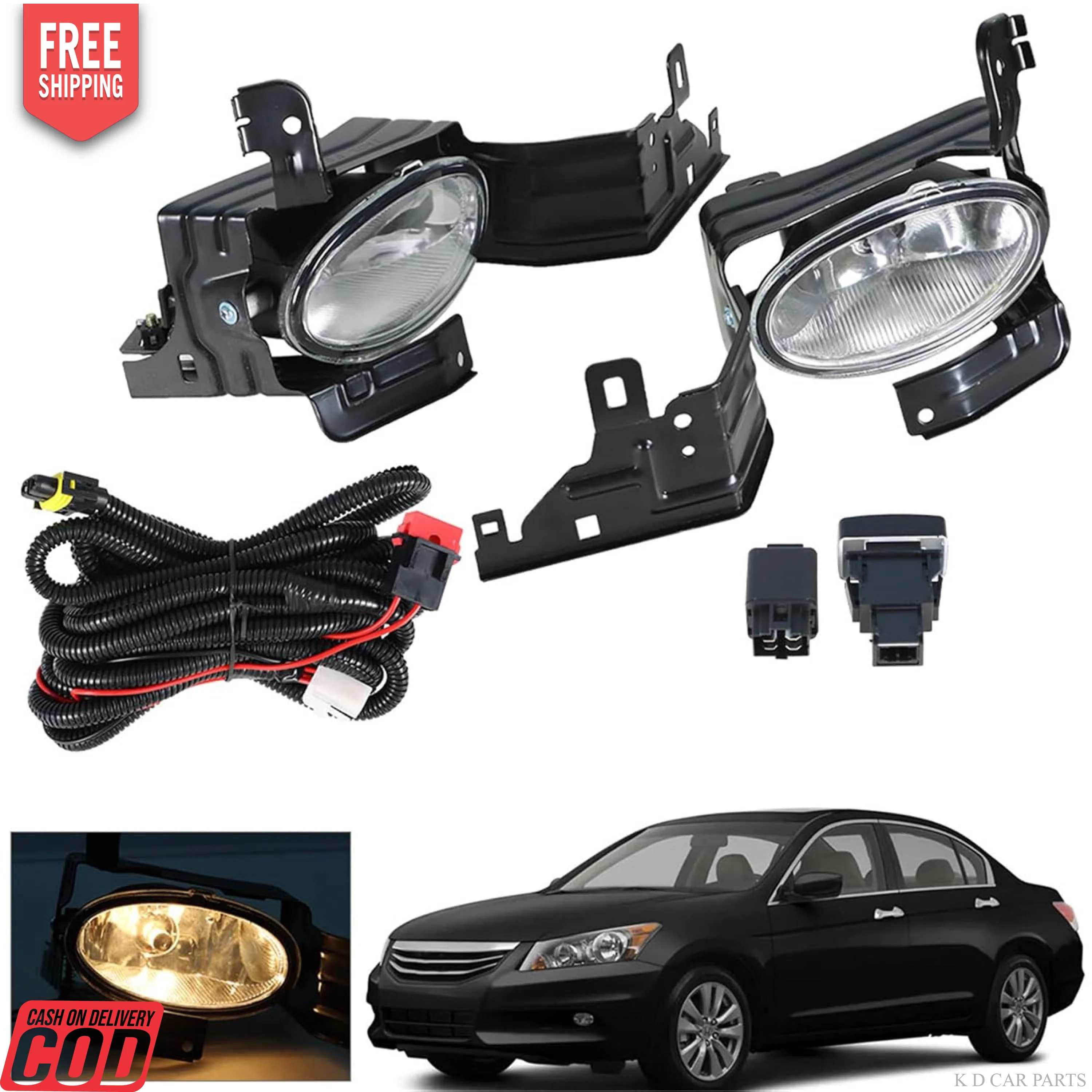 K D FOG LAMP  FOR HONDA ACCORD 2011-2012 HALOGEN YELLOW - Image 2