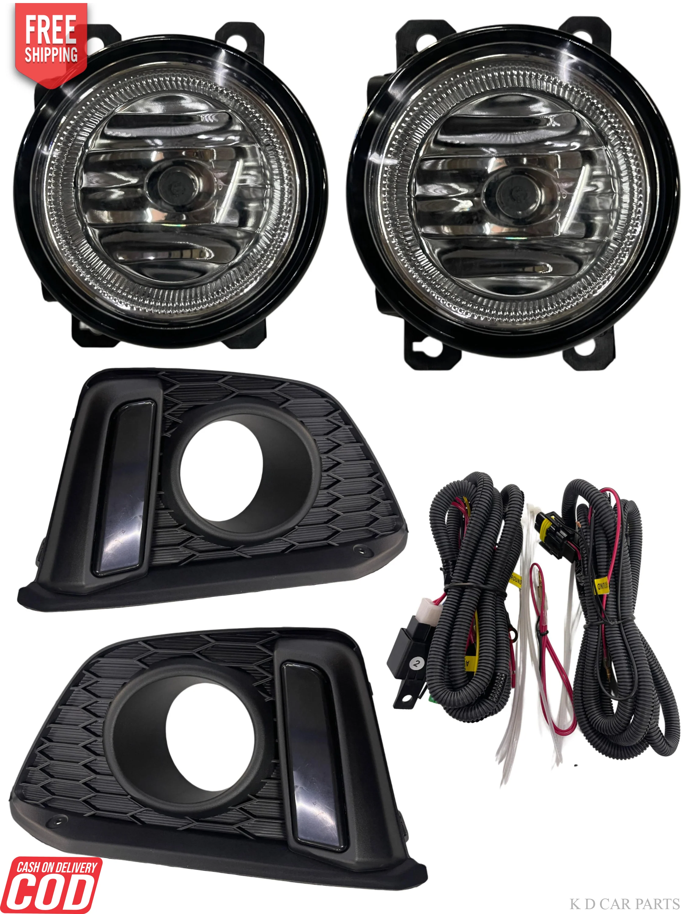 K D Fog Lamp Set for Honda Jazz 2015-2020, Halogen Yellow, with Brackets, Wiring