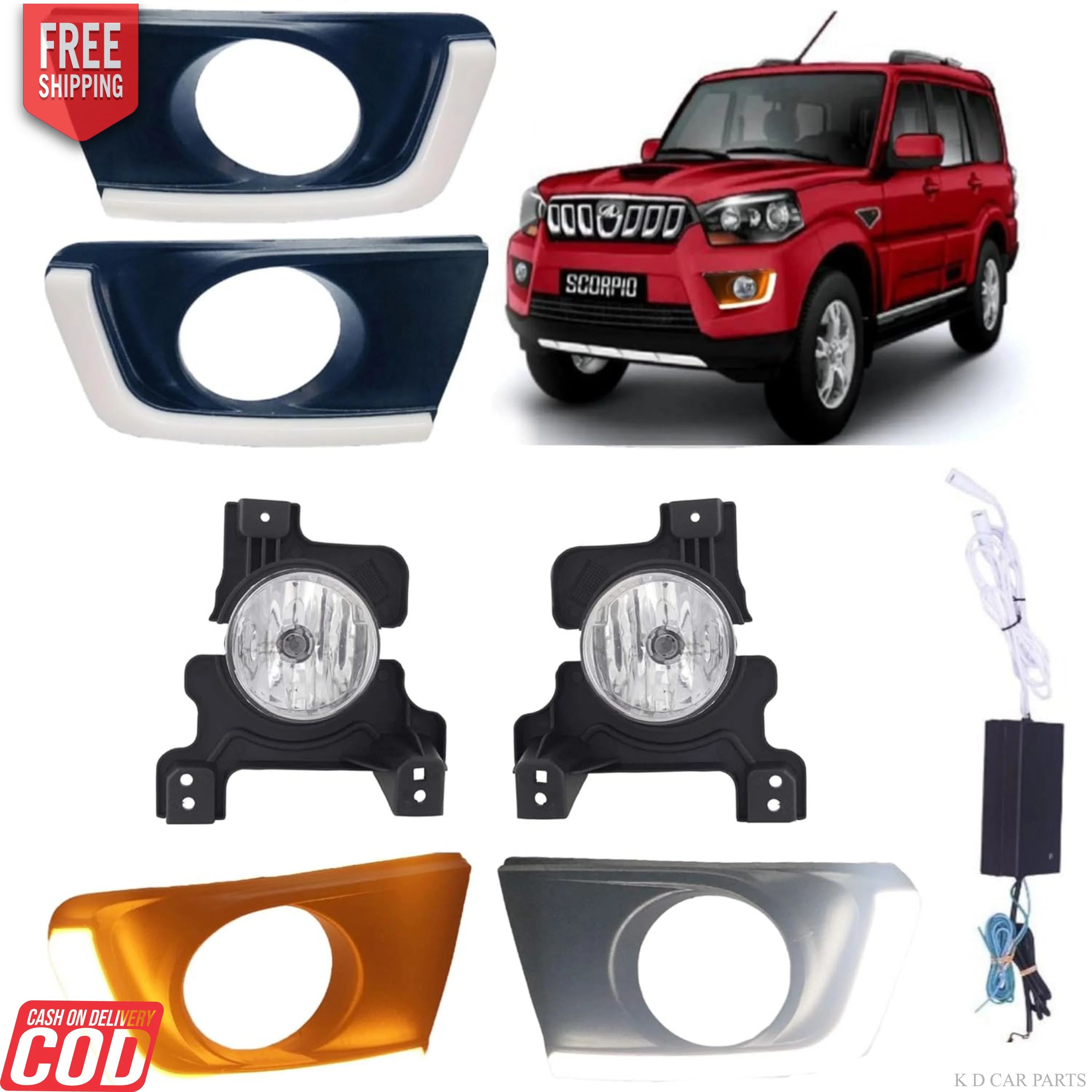 K D Fog Lamp  For Mahindra Scorpio 2018-NOW (LED DRL WITH FOG LAMP) Complete Kit With Wiring