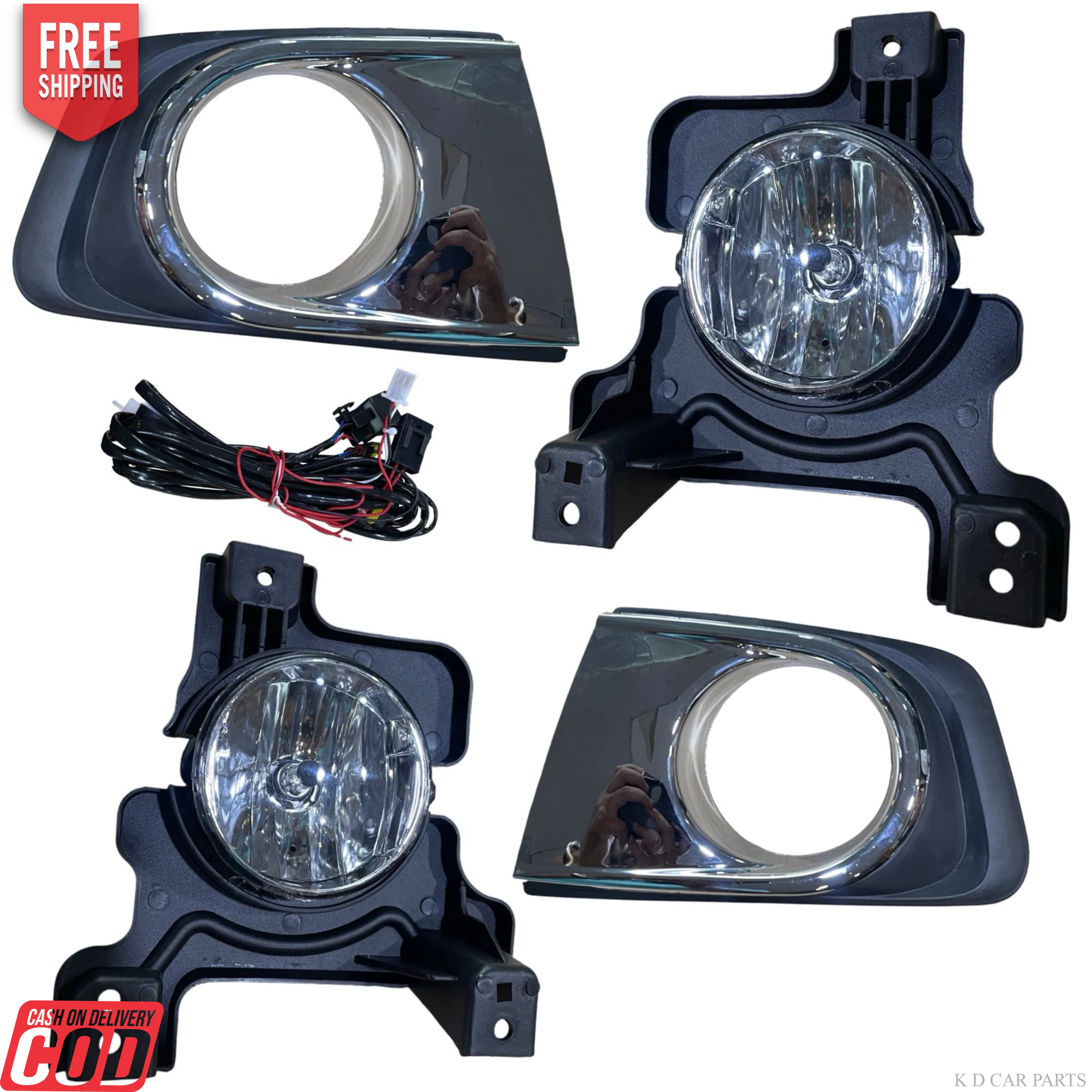 K D Fog Lamp Set For Mahindra Scorpio With Wiring & Chrome Cover (Right & Left Side) Pair 2018-NOW (Complete Kit)