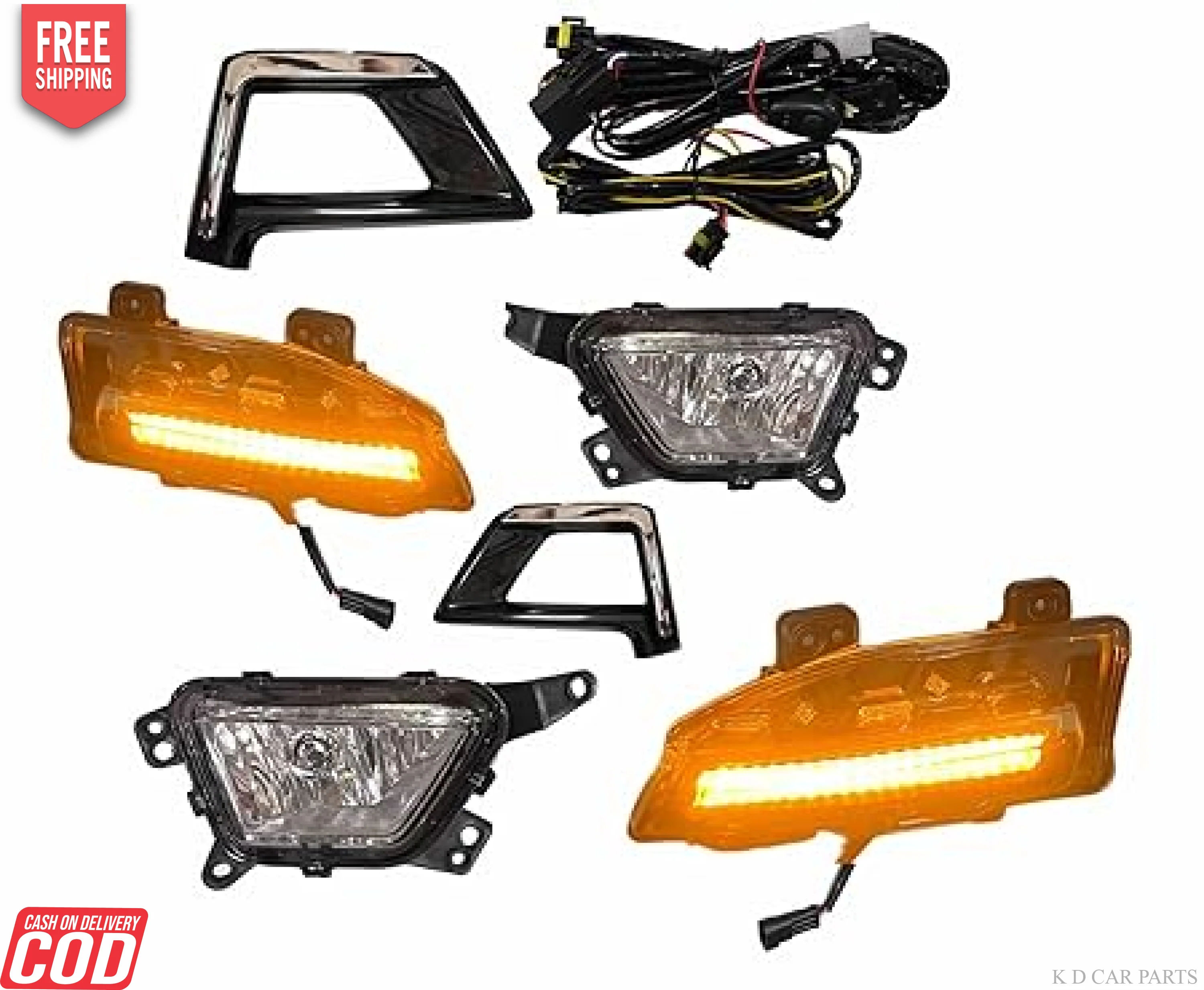 K D LED Fog Lamp for Mahindra XUV 300 With Chrome Bezzel, Upper DRL & Wiring (Complete Kit)