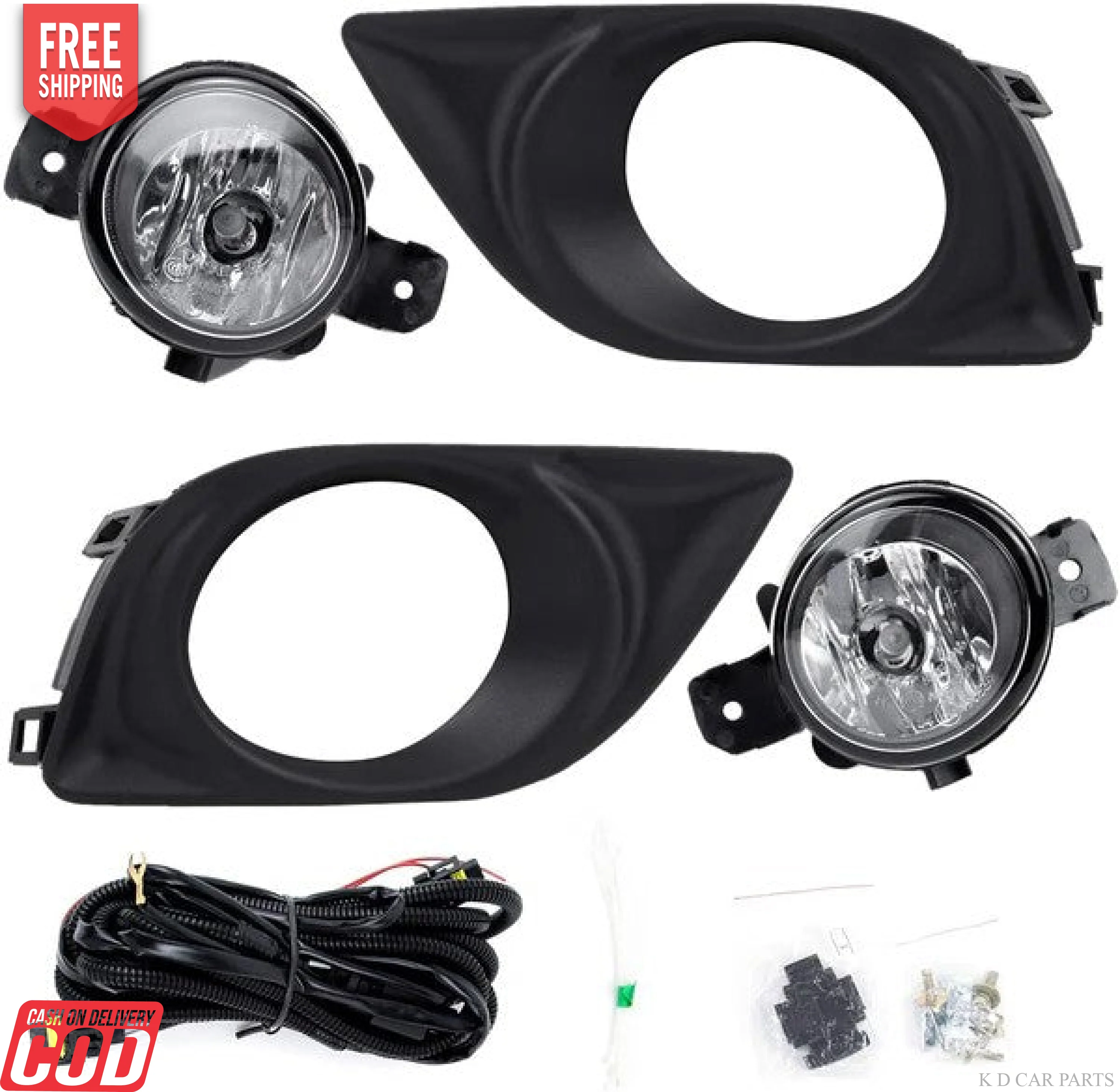 K D Fog Lamp for Nissan Sunny 2011-2017, Complete Kit with Wiring and Bezels - Image 3