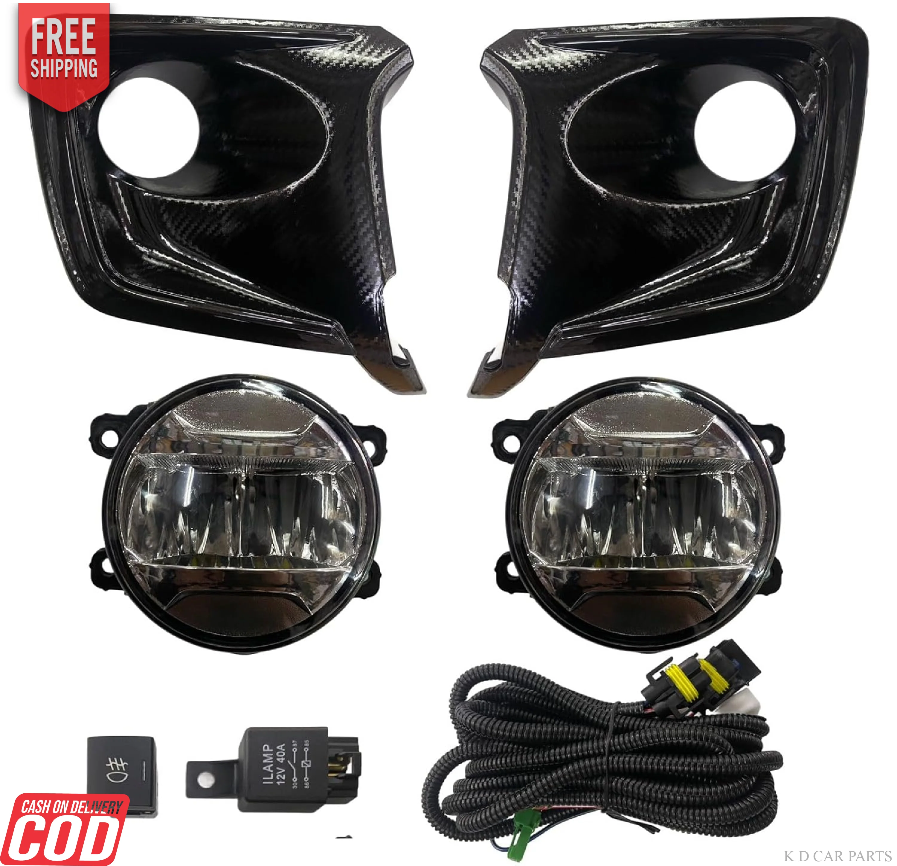 K D Fog Lamp Set For Toyota Glanza Kit With Bulb, Wiring, Relay & Switch 2023-NOW Model