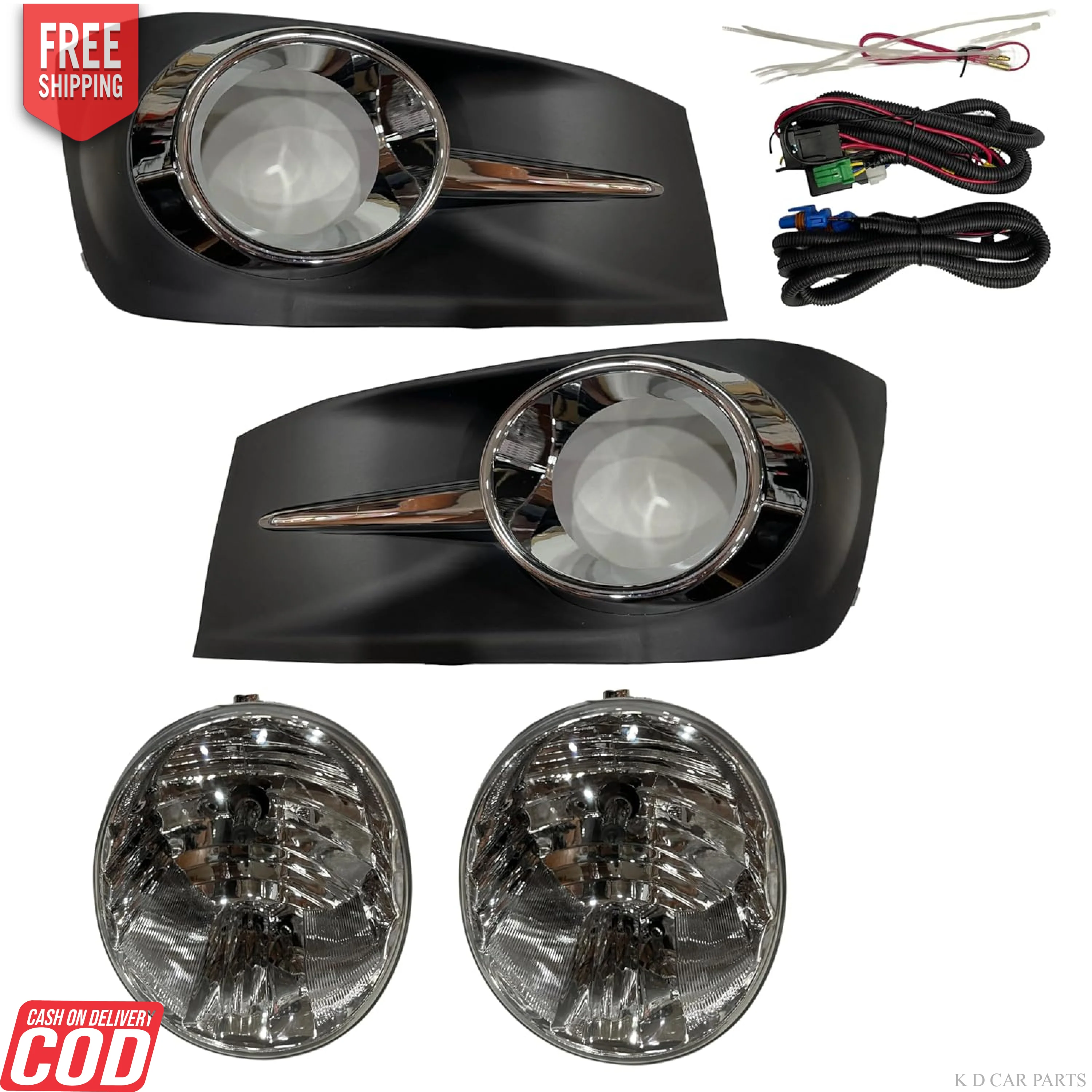 K D Fog Lamp  Fortuner T2 Complete Kit with Wiring Harness, 2009-2016 Models,