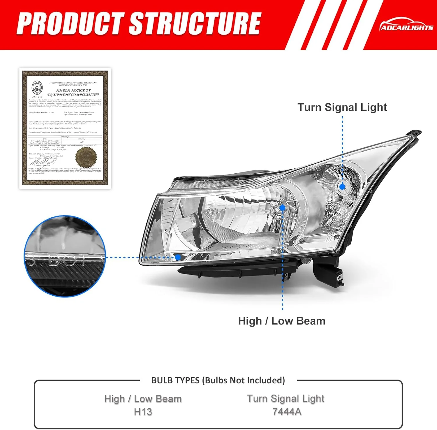 K D Headlight Assembly For Chevrolet Cruze White (2009-2013) - Image 5
