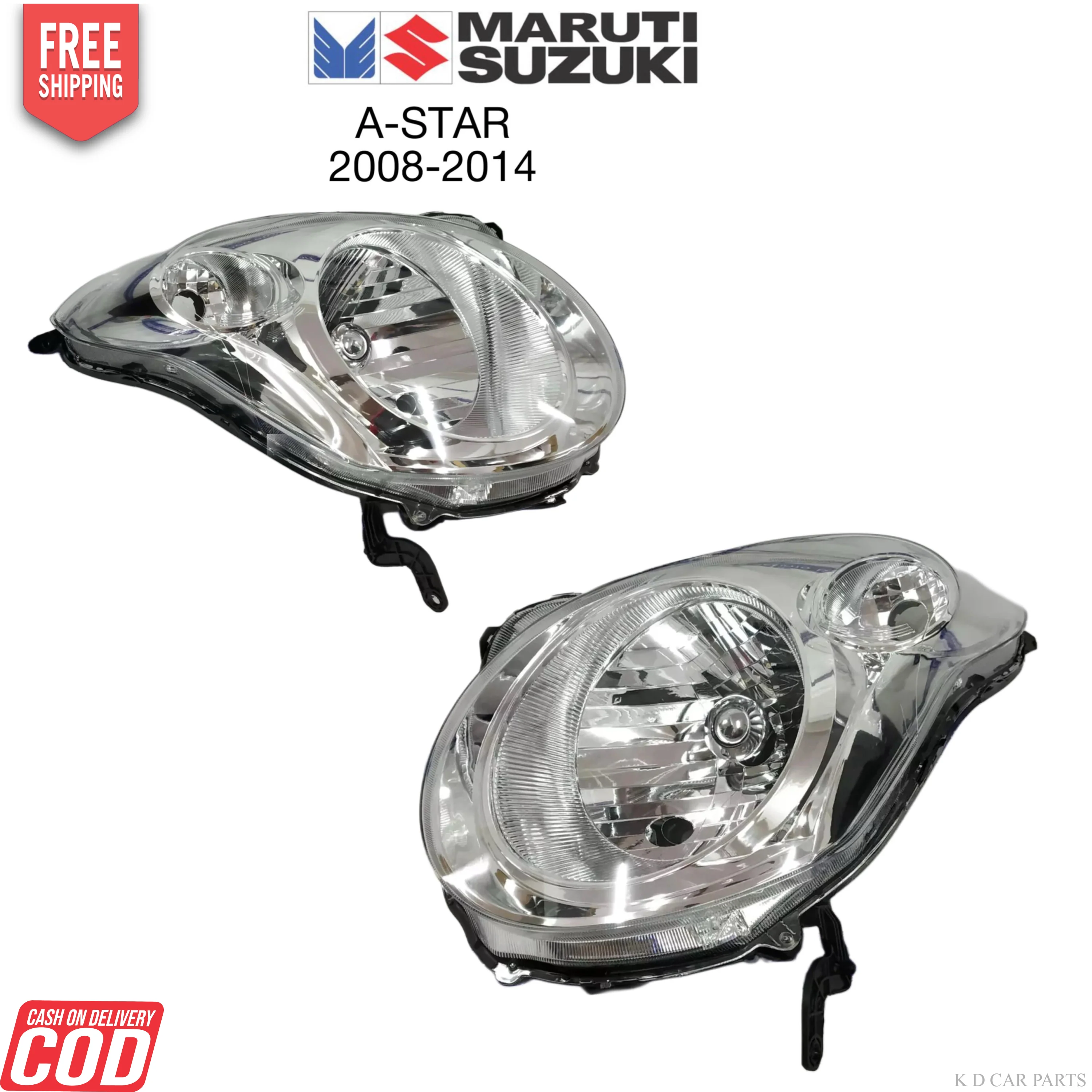 K D Headlight Assembly For Maruti A-Star 2008-2014 Halogen