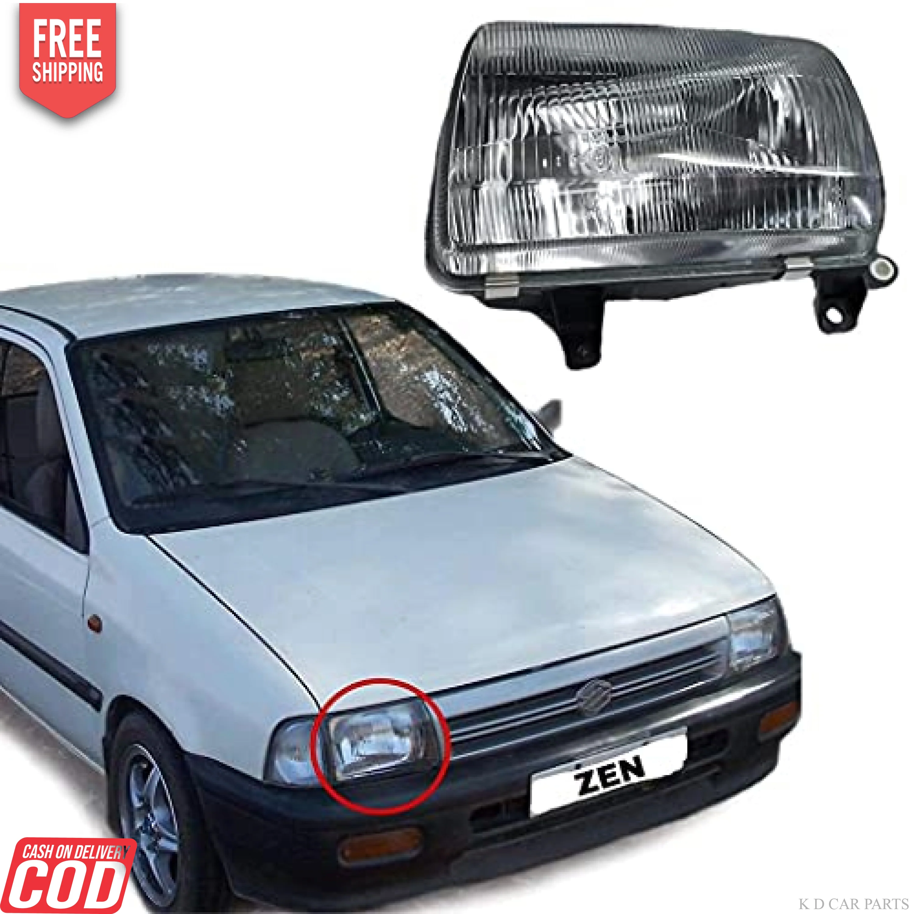 K D Headlight Assembly For Maruti Suzuki Zen 1996-2002 ( WITHOUT ADJUSTABLE MOTOR)
