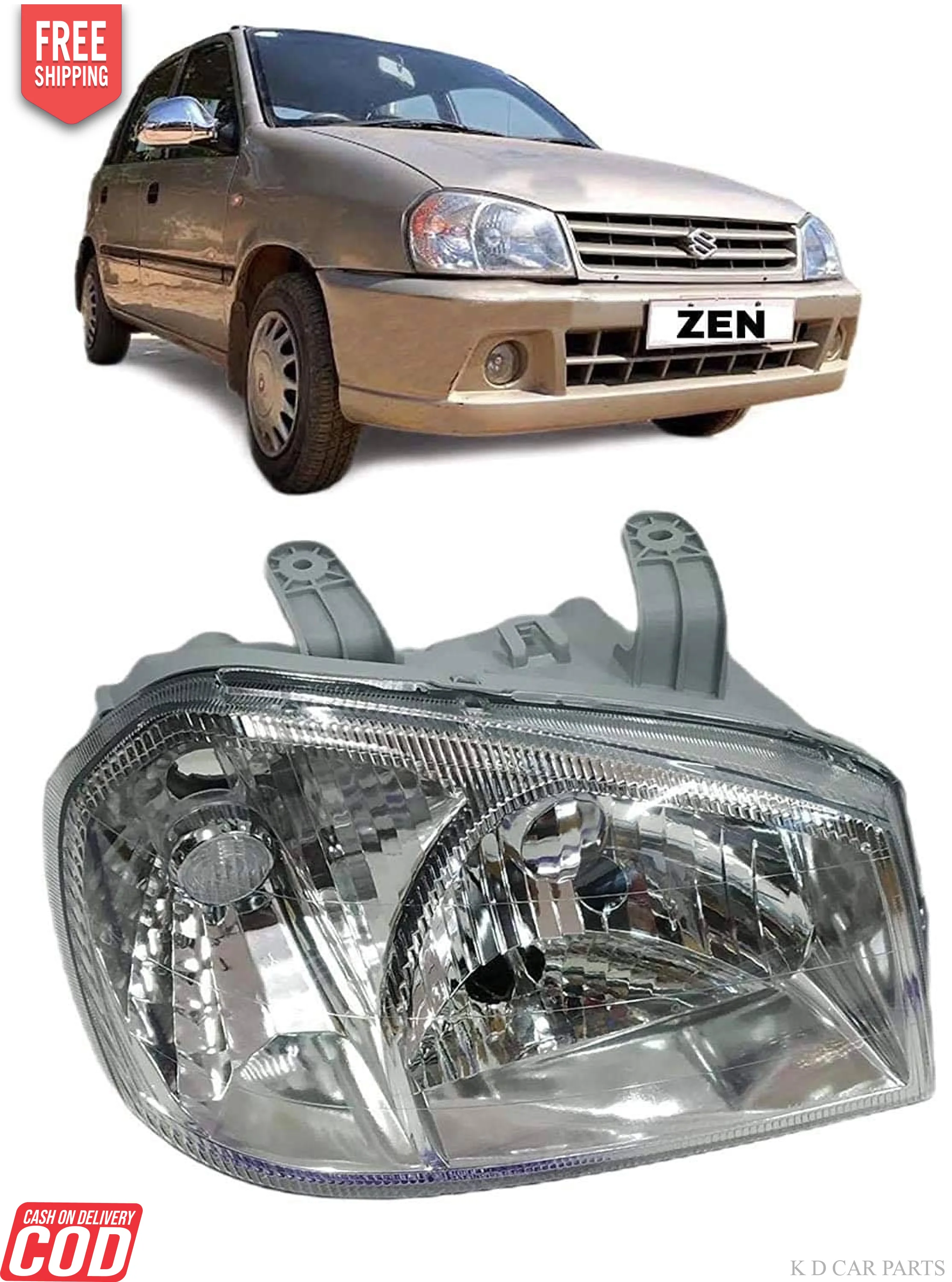 K D Headlight assembly for Maruti Suzuki Zen  Without Motor 2003-2006 ( WITHOUT ADJUSTABLE MOTOR)