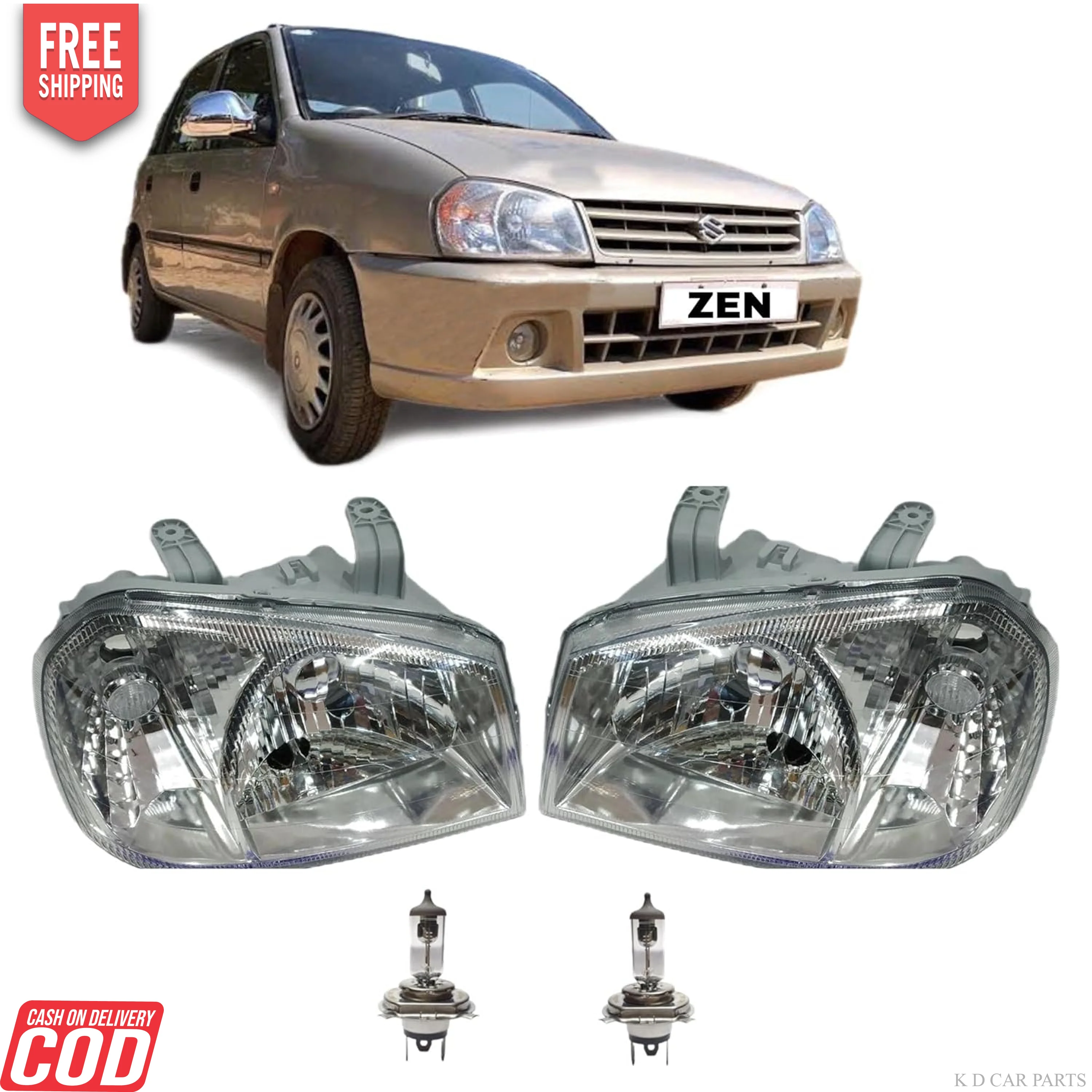 K D Headlight assembly for Maruti Suzuki Zen  Without Motor 2003-2006 ( WITHOUT ADJUSTABLE MOTOR) - Image 2