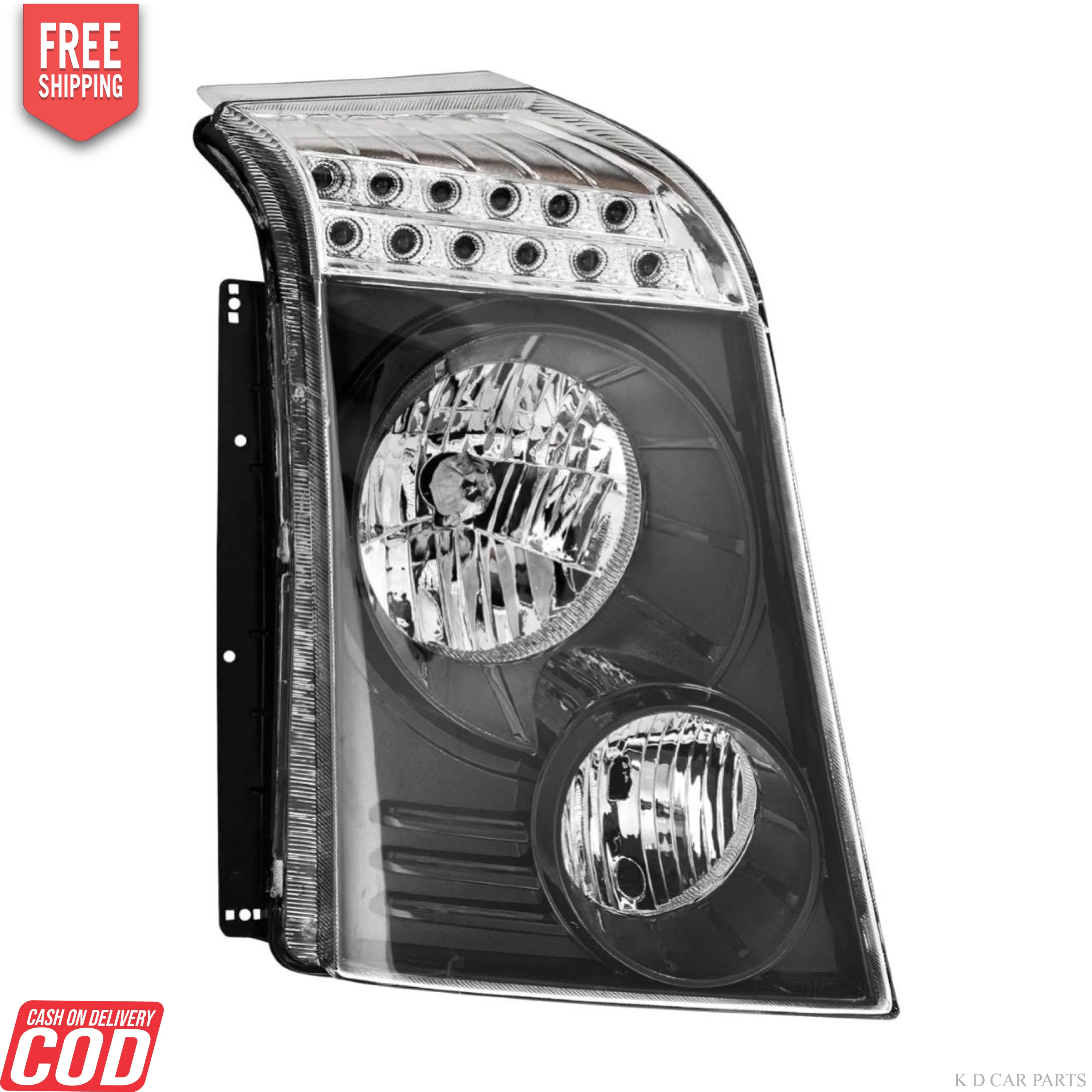 K D Headlight for Tempoo Traveller Black Without Adjustable Motor 2010-2018