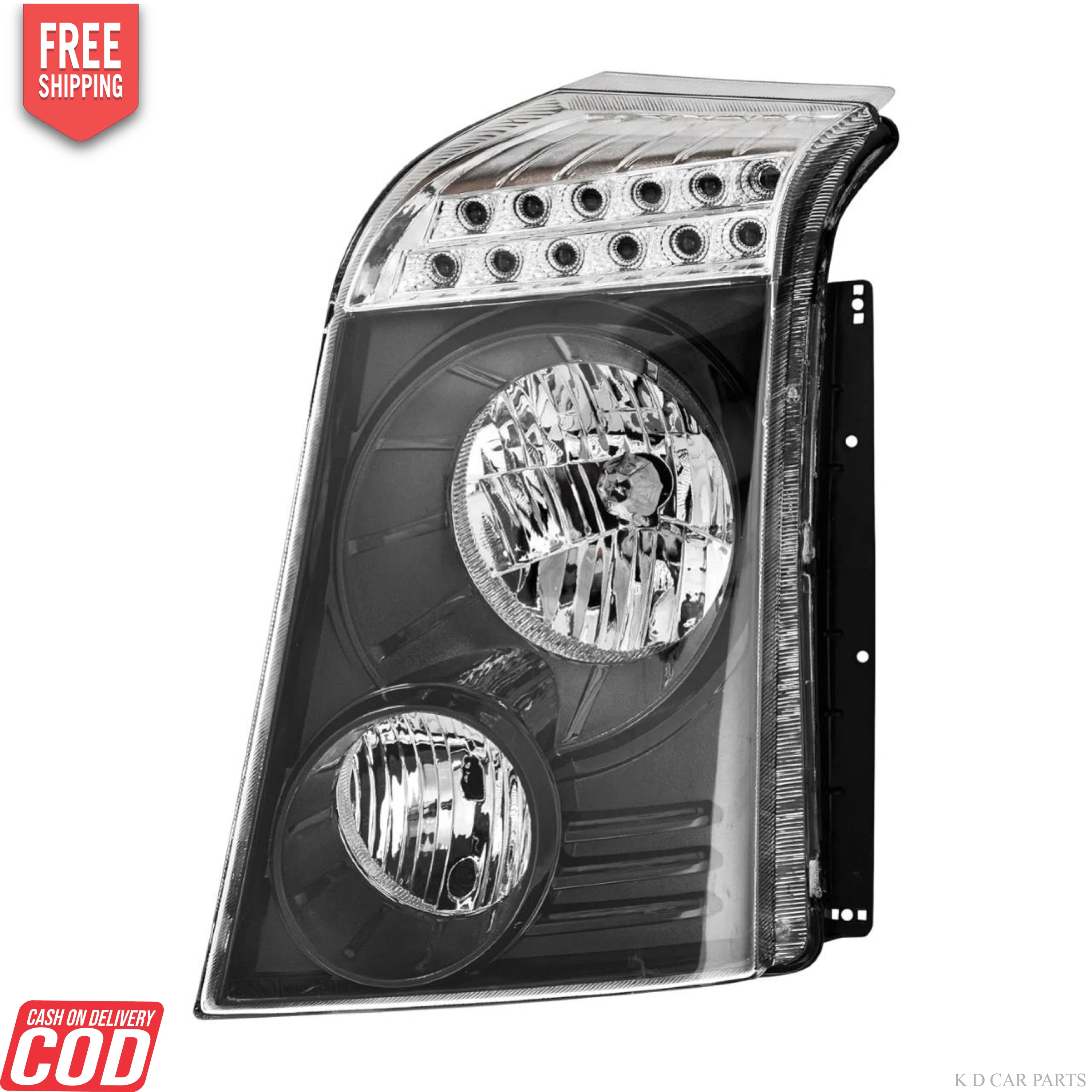 K D Headlight for Tempoo Traveller Black Without Adjustable Motor 2010-2018 - Image 2