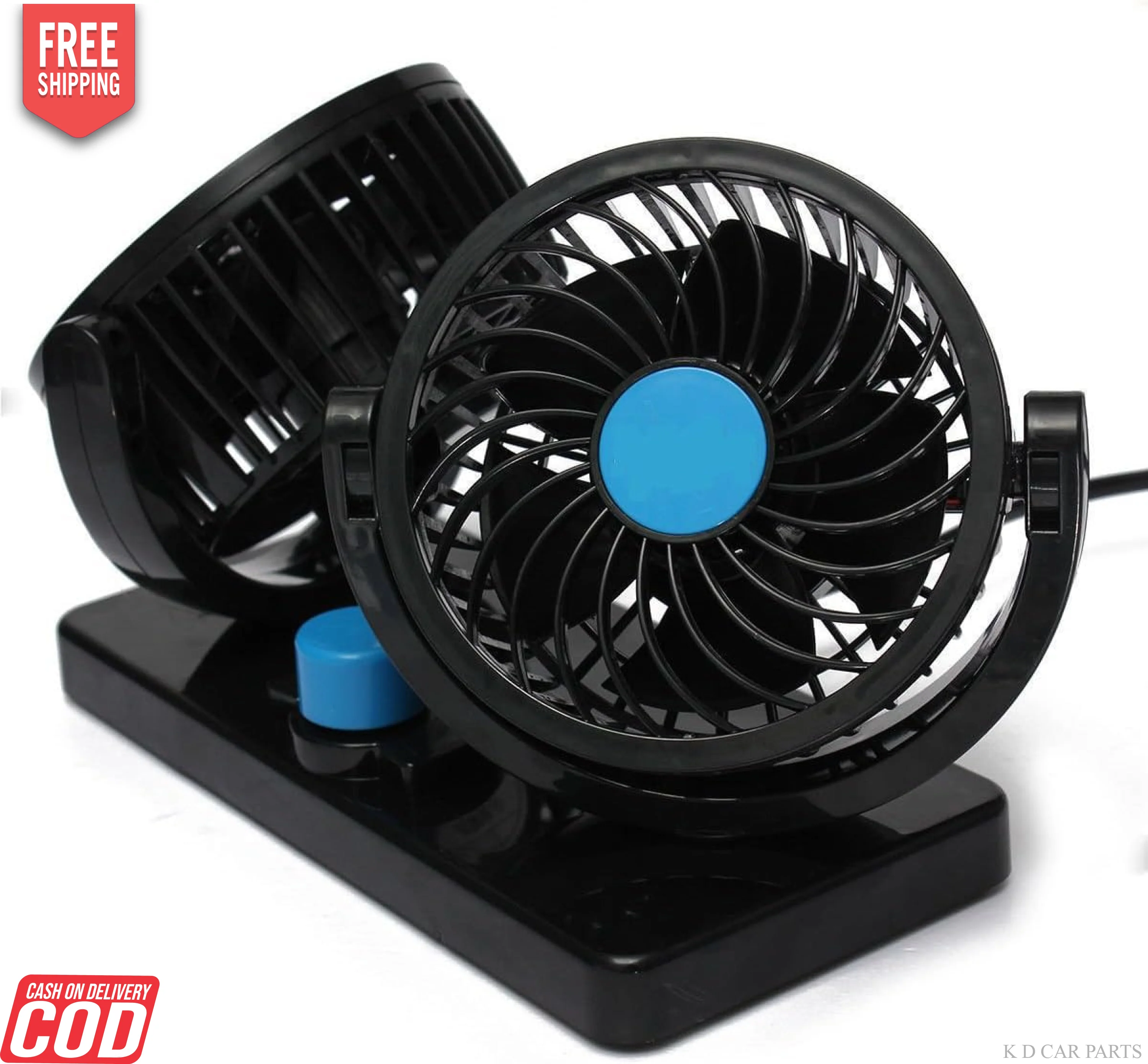 K D HIGH QUALITY UNIVERSAL VEHICLE DUAL FAN 12V (360 DEGREE ROTABLE) - Image 3
