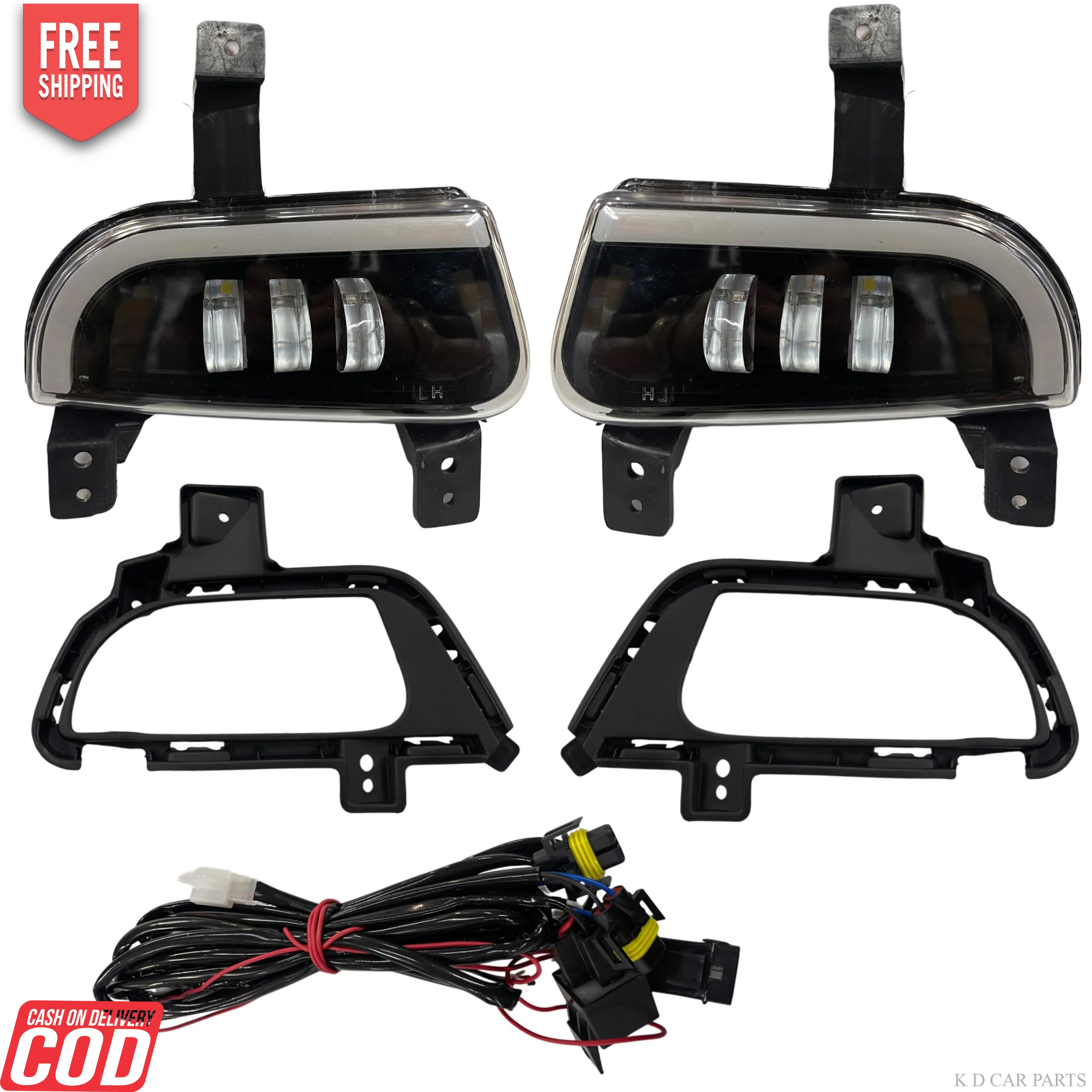 K D LED Fog Lamp Set for Mahindra Bolero, Harley Kit 2021-Present, White, with Complete Kit