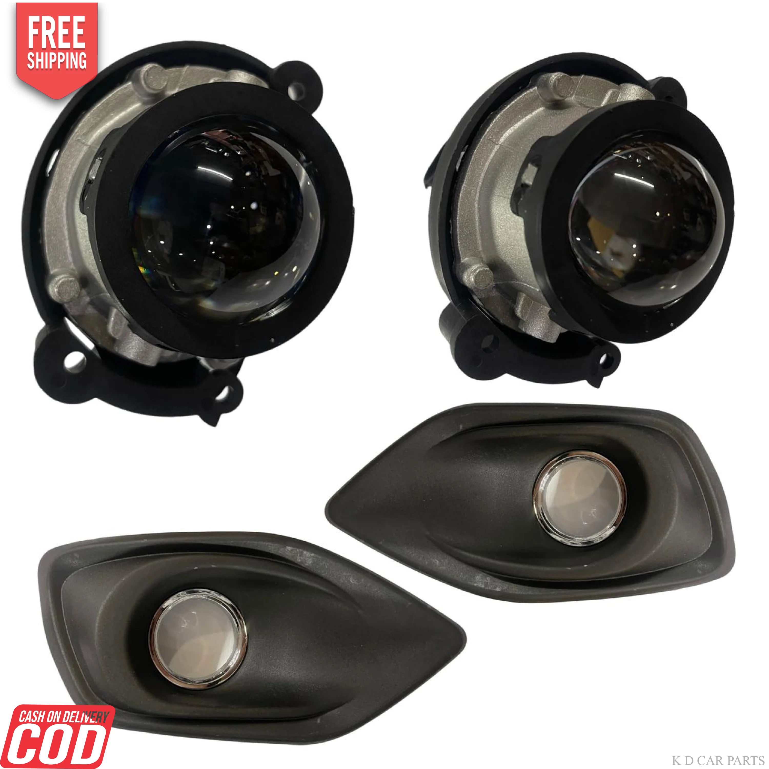 K D Projector Fog Lamp  with Covers for Maruti Swift 2024-NOW, Black