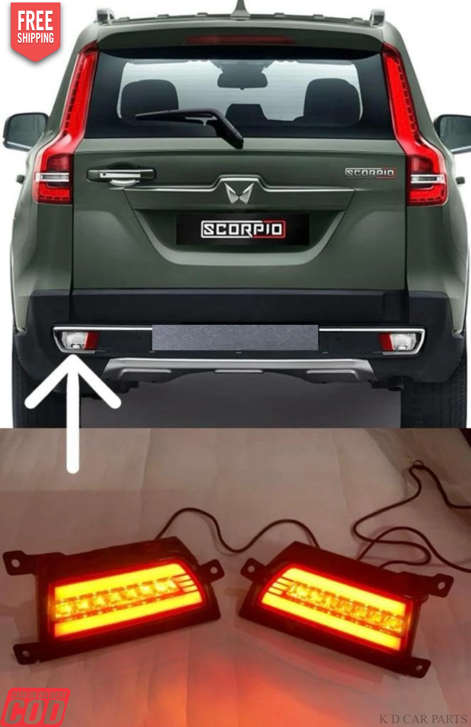 K D Rear Reflector Led Brake Light With Indicator Matrix +Scaning/3D Bumber Drl Back Compatible Scorpio N 2022 Onwards 1-Set (Four Funcation) PAIR