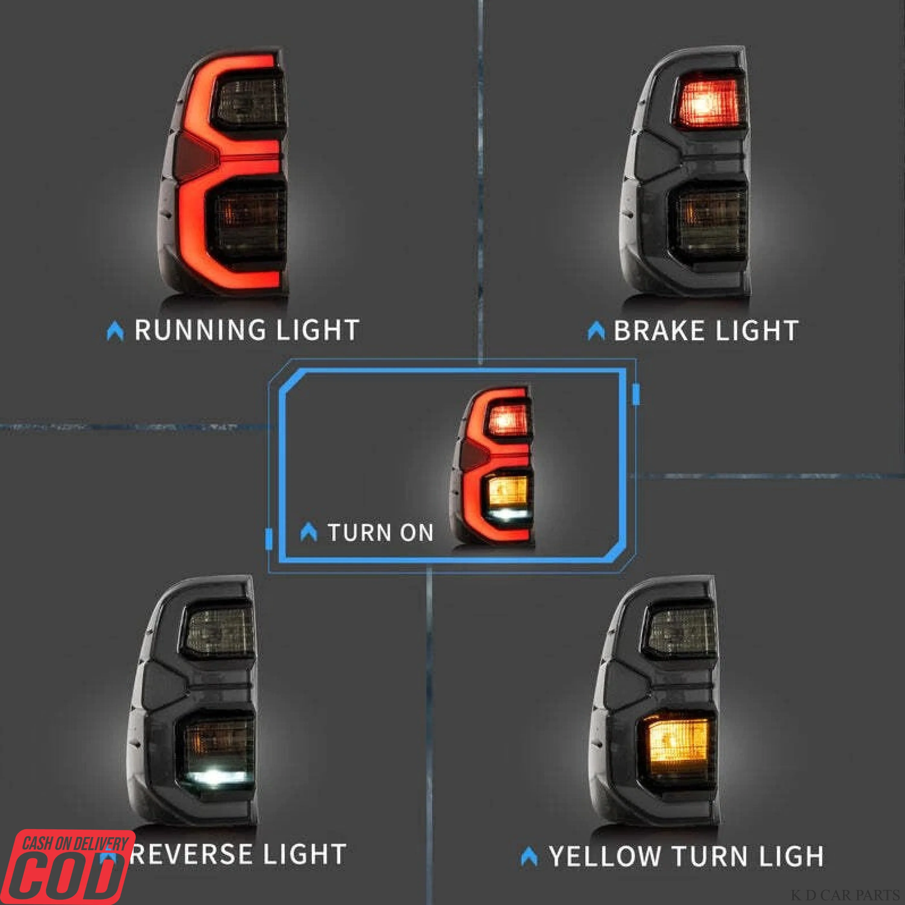 K D Taillight Backlight For Toyota Hilux 2022-Now (Smoky Black ) - Image 2
