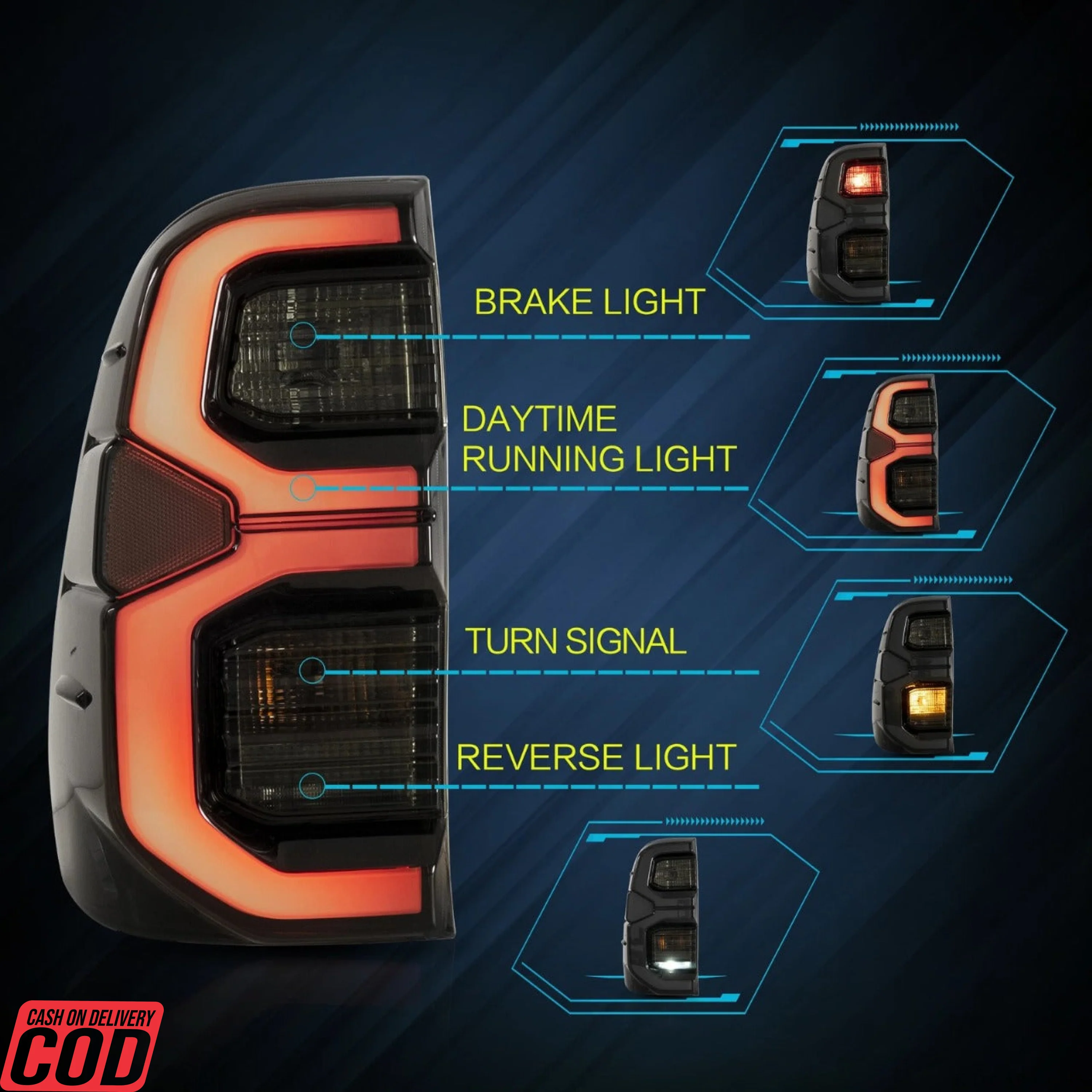 K D Taillight Backlight For Toyota Hilux 2022-Now (Smoky Black ) - Image 3