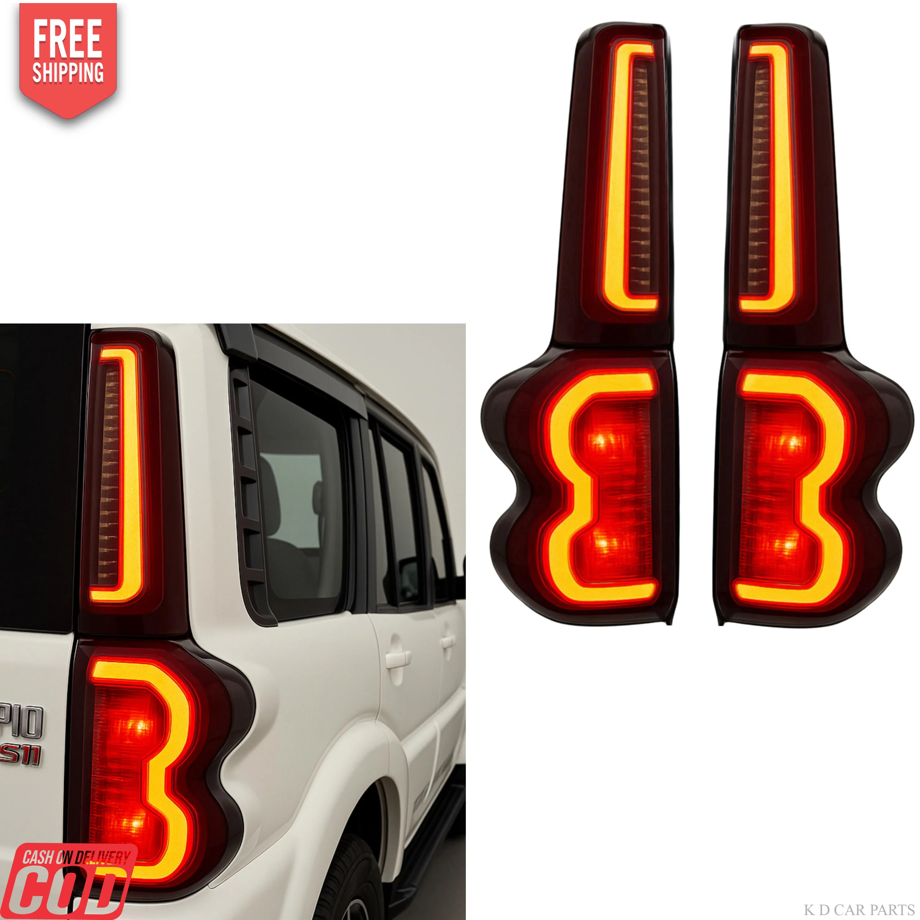 K D TAILLIGHT WITH PILLER LIGHT FOR MAHINDRA SCORPIO (SMOKY BLACK) LED COMPLETE SET - Image 3