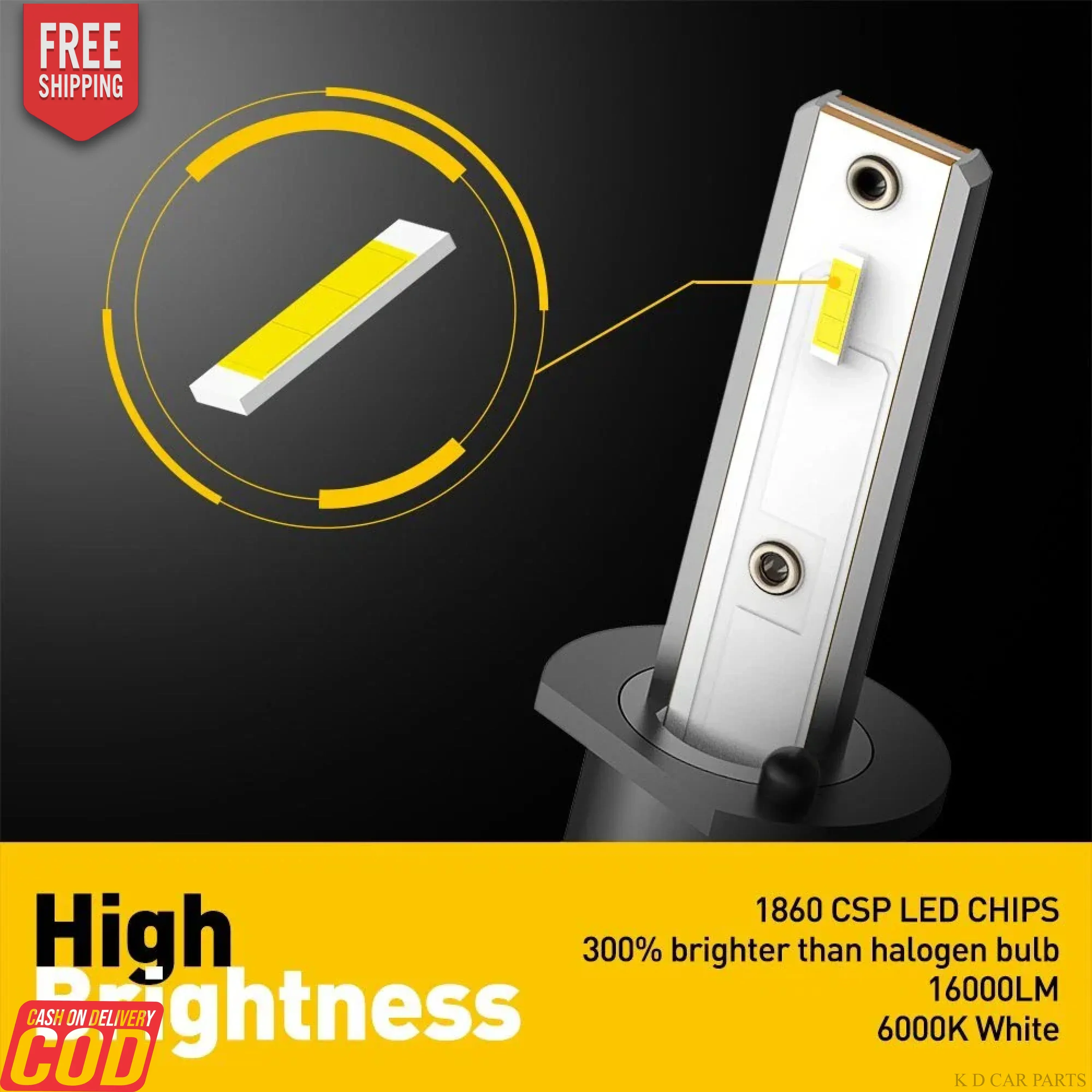 WHITE H1  LED HEADLIGHT BULB (HIGH QUALITY) PAIR - Image 3