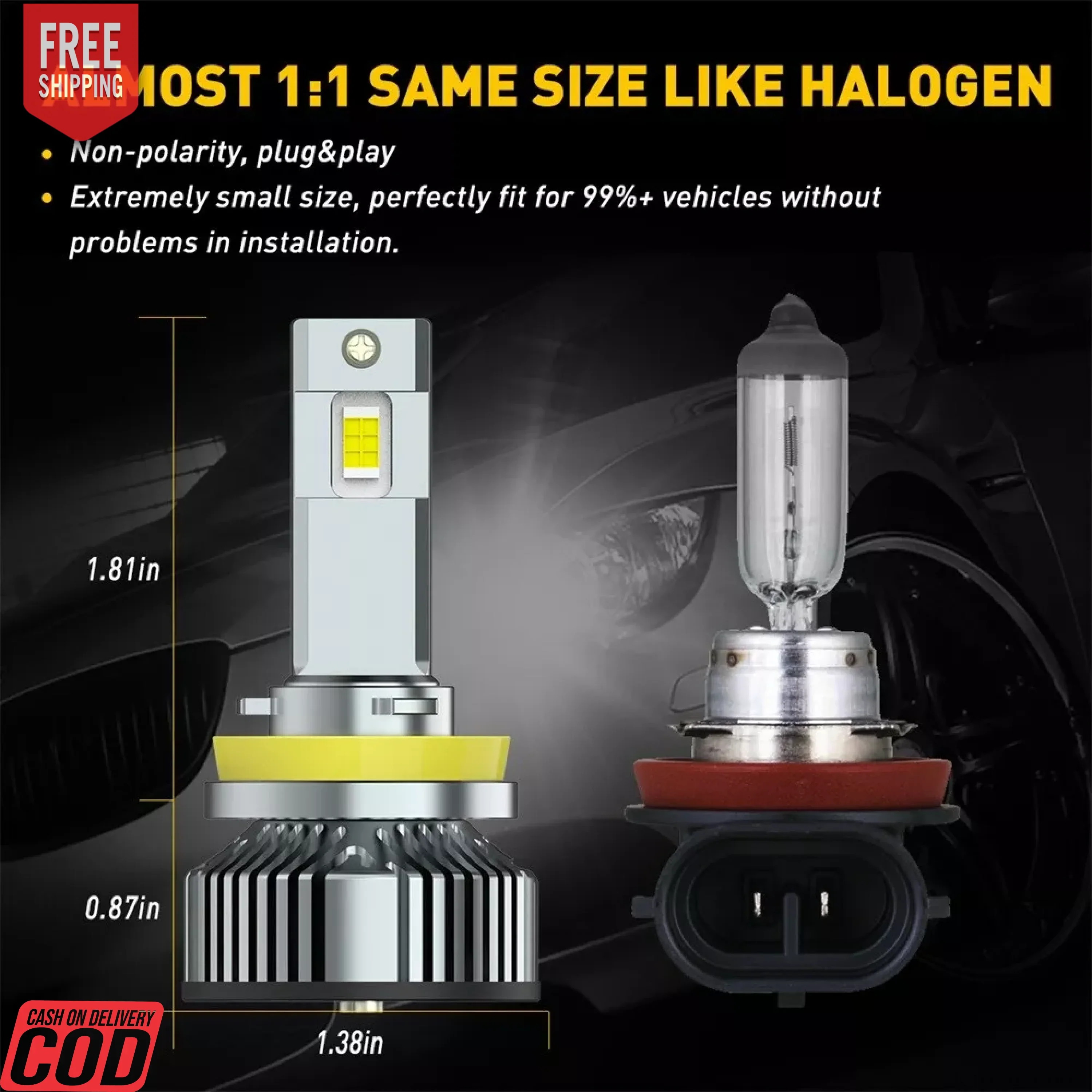 WHITE H11 LED HEADLIGHT BULB (HIGH QUALITY) PAIR - Image 5